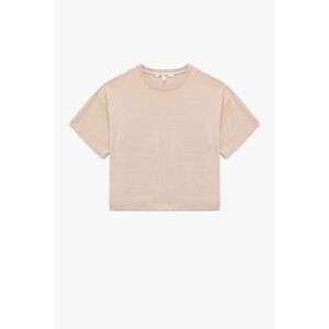 Tricou uni din bumbac cu decolteu la baza gatului - Piersica imagine