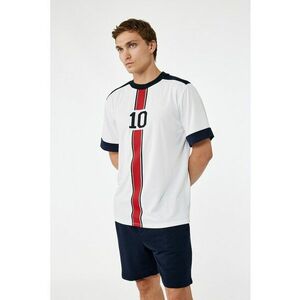 Tricou cu imprimeu si decolteu la baza gatului - Rosu/Alb/Albastru ultramarin imagine