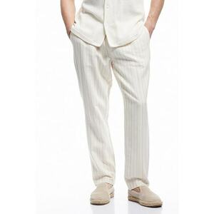 Pantaloni drepti cu dungi - Crem imagine