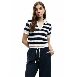 Tricou tricotat cu model in dungi - Alb/Negru imagine