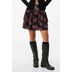 Fusta mini stratificata cu model paisley - Rosu/Negru imagine