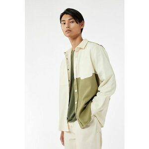 Camasa cu buzunare pe piept si model colorblock - Verde/Crem imagine