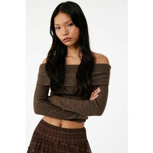 Bluza texturata cu decolteu pe umeri - Maro melange imagine