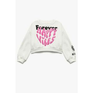 Bluza de trening crop cu imprimeu text - Alb/Roz imagine