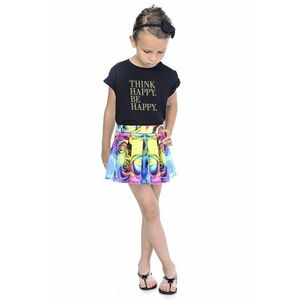 Fusta mini evazata cu pliu inversat - Albastru pastel/Coral/Galben pal imagine