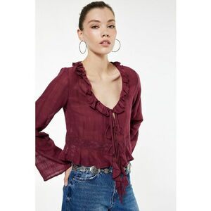 Bluza crop cu volane - Rosu inchis imagine
