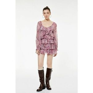 Rochie mini cu volane - Roz prafuit imagine