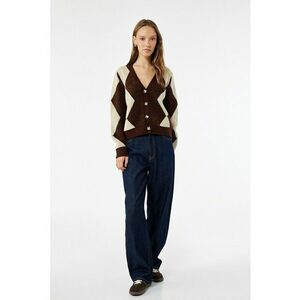 Cardigan lejer cu model geometric - Maro inchis/Bej imagine