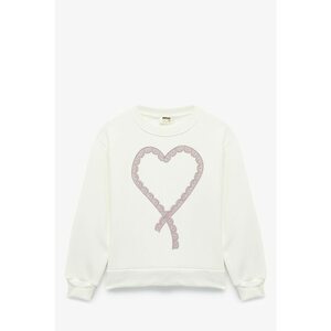 Bluza de trening cu model inima - Alb fildes/Roz prafuit imagine