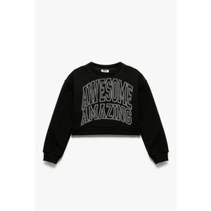 Bluza crop de trening cu imprimeu text - Alb/Negru imagine