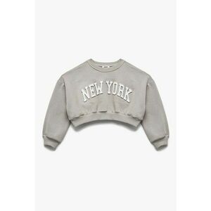 Bluza crop de trening cu imprimeu text - Alb/Gri cenusiu imagine