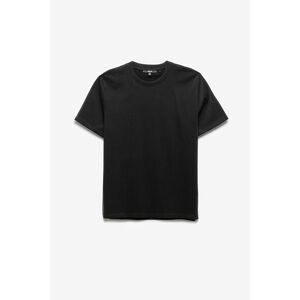 Tricou uni de bumbac cu decolteu la baza gatului - Negru imagine