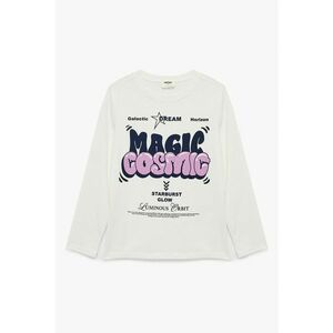 Bluza cu imprimeu text - Alb fildes/Roz/Bleumarin imagine