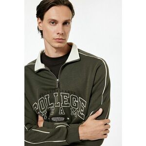 Bluza de trening cu decolteu cu fermoar scurt si imprimeu text - Alb/Kaki imagine