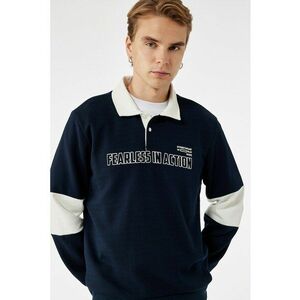 Bluza de trening polo din amestec de bumbac cu fenta cu nasturi - Alb/Bleumarin imagine
