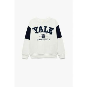 Bluza de trening cu decolteu la baza gatului si imprimeu text - Alb/Bleumarin imagine