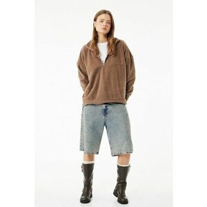 Bluza de trening cu fermoar si maneci cazute - Caramel imagine