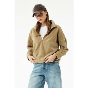 Bluza de trening cu fermoar si maneci cazute - Maro nisip imagine