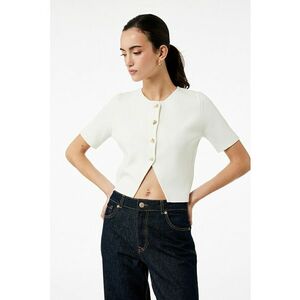 Pulover crop cu decolteu la baza gatului - Alb fildes imagine