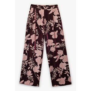 Pantaloni drepti cu model floral - Visiniu/Roz imagine