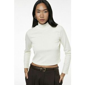Bluza crop uni cu guler inalt - Alb murdar imagine