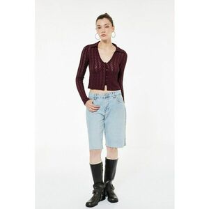 Cardigan crop cu nasturi - Violet pruna imagine