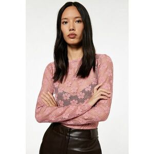 Bluza cu perforatii si model floral - Roz imagine