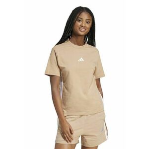 Tricou din bumbac cu decolteu la baza gatului - Alb/Maro nisip imagine