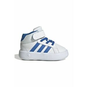 Pantofi sport mid-high de piele ecologica cu velcro Grand Court - Alb optic/Albastru deschis imagine
