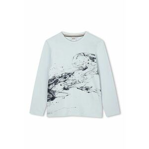 Bluza cu imprimeu grafic si decolteu la baza gatului - Albastru glaciar imagine