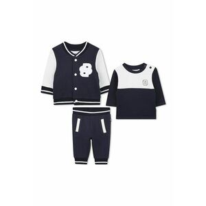 Set de trening si bluza cu detalii contrastante - 3 piese - Alb/Bleumarin imagine