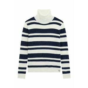 Pulover cu dungi si guler inalt - Alb fildes/Bleumarin imagine