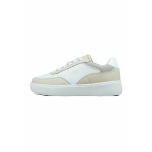 Pantofi sport low-cut de piele ecologica - Alb/Maro nisip imagine