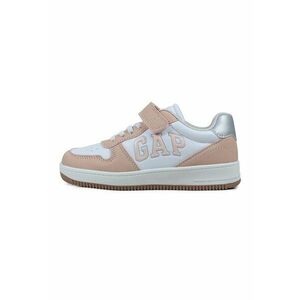 Pantofi sport de piele ecologica cu velcro - Alb/Roz somon imagine