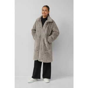 Palton lung din material teddy - Maro taupe imagine