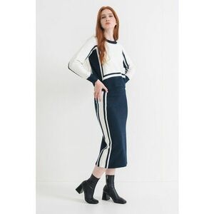 Pulover din amestec de lana cu maneci raglan - Alb murdar/Bleumarin imagine