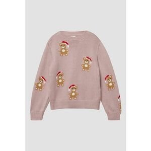 Pulover lejer cu model tematic de Craciun - Caramel/Roz prafuit imagine