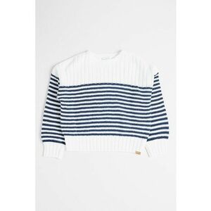 Pulover cu decolteu la baza gatului si model in dungi - Alb/Bleumarin imagine
