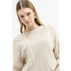 Pulover din amestec de lana cu model torsade - Maro nisip imagine