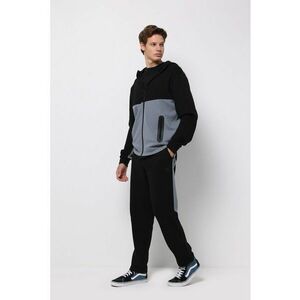 Pantaloni de trening cu banda laterala contrastanta - Negru/Gri imagine