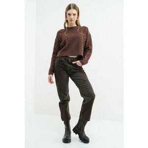 Pulover din amestec de lana cu model torsade - Maro imagine