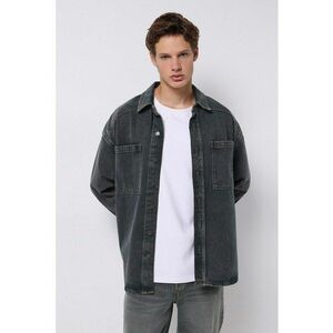 Jacheta din denim cu buzunare aplicate - Gri inchis imagine