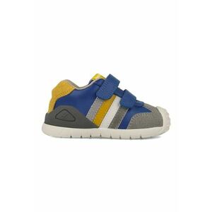 Pantofi sport de piele si piele ecologica cu model colorblock - Gri/Galben/Albastru royal imagine