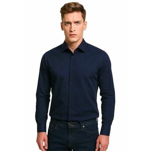 Camasa cambrata din amestec de bumbac - Bleumarin imagine