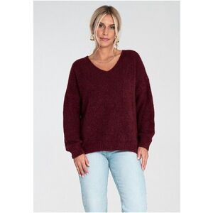 Pulover dama supradimensionat - decolteu in V - visiniu - material lejer - acril imagine