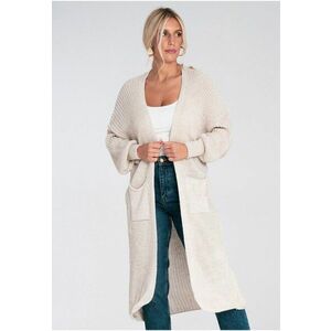 Cardigan maxi bej - tricotat - croi lejer - cu buzunare - acril imagine