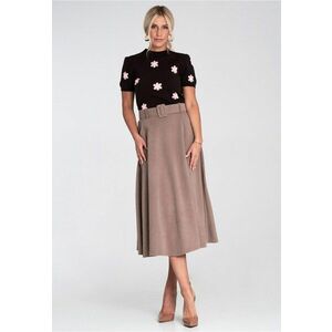 Fusta midi bej - cu curea - material tricotat moale - croiala evazata imagine