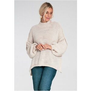 Pulover dama - guler inalt - gros - bej poliester imagine