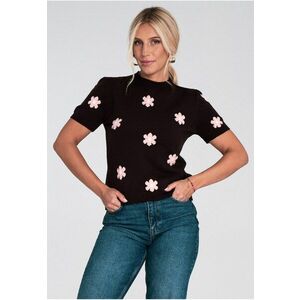 Pulover dama - cu maneca scurta - flori - maro viscoza imagine