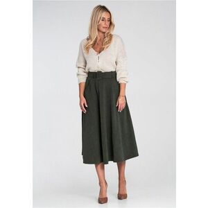 Fusta midi verde intens - evazata - cu curea - material sintetic - imagine